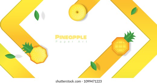 Fresh pineapple fruit background in paper art style , vector , illustration