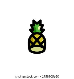 Fresh Pineapple Fruit Color Outline Style Icon Logo Vector Illustration.
