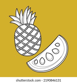 Fresh Pineapple Fruit Digital Stamp 