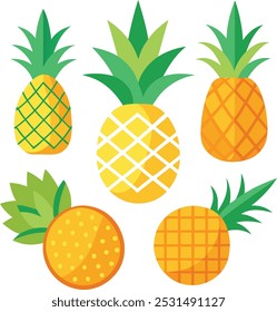 Fresh pineapple fruit flat style isolated vector illustration on white background