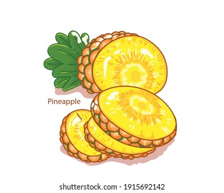 Fresh pineapple fruit hand drawn cartoon illustration