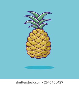 Ananás fresco. Ícone de fruta de abacaxi é projetado com estilo cartoon flat. Ilustração vetorial. Ananas comosus.