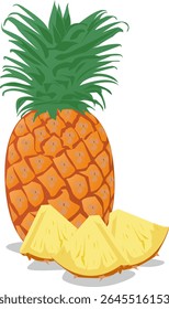 Imagem vetorial de ilustração de fruta de abacaxi fresca, fatia de fruta de abacaxi