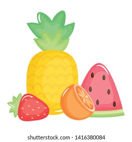 fresh pineapple with fruits summer icons