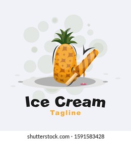 fresh pineapple ice cream logo design