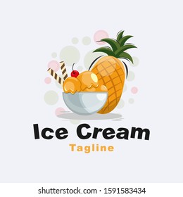 fresh pineapple ice cream logo design