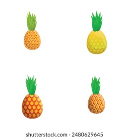Fresh pineapple icons set cartoon vector. Ripe exotic fruit. Healthy nutrition