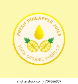 fresh pineapple juice round logo design with pineapple juice drop illustration