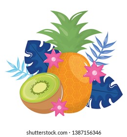 fresh pineapple and kiwi with floral decoration