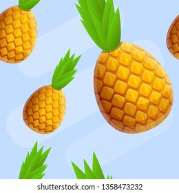 Fresh pineapple pattern. Cartoon illustration of fresh pineapple vector pattern for web design
