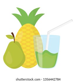 fresh pineapple and pear juice fruits in glass