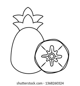 fresh pineapple with slice isolated icon