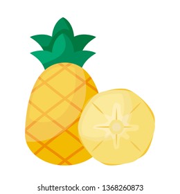 fresh pineapple with slice isolated icon