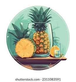 Fresh pineapple slice, juicy and ripe icon isolated