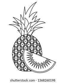 fresh pineapple with slice kiwi fruits