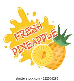 Fresh pineapple splash icon, logo, sticker. Fruit splashing isolated on white background. Vector illustration