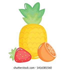 fresh pineapple with strawberry and orange