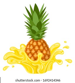 Fresh pineapple yellow juice splash burst isolated on white background. Summer fruit juice. Vector illustration for any design.