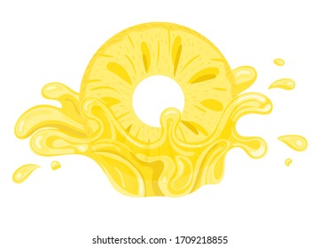 Fresh pineapple yellow juice splash burst isolated on white background. Summer fruit juice. Vector illustration for any design.