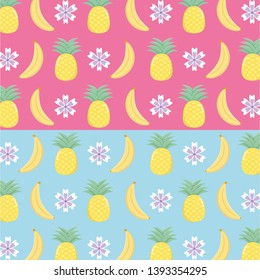fresh pineapples and bananas fruits pattern