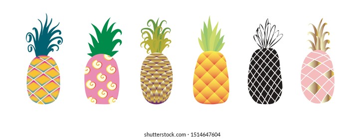 Fresh Pineapples Multicolored Vector different style