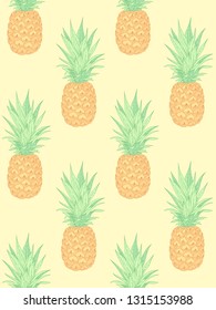 Fresh pineapples on yellow. Seamless pattern for textile, design and decoration