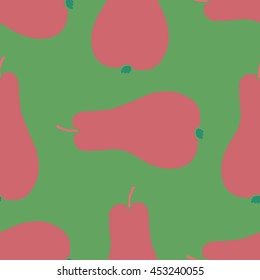Fresh pink pears on a green background. Seamless pattern. Vector. Fabric. Packing.