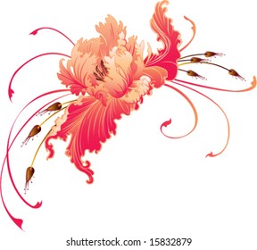 fresh pink ruffly floral spray and swirl vector illustration