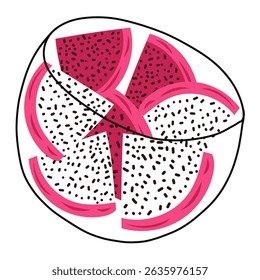 Fresh Pitaya Fruit in Bowl. Dragon Fruit Slice, Diced Dragon Fruit. Exotic Fruit Still Life