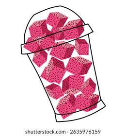 Fresh Pitaya Fruit in the Cup. Dragon Fruit Cubes, Diced Dragon Fruit. Exotic Fruit Still Life