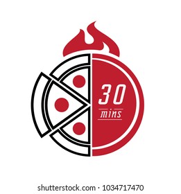 fresh pizza 30 minutes serve with big pieces vector illustration