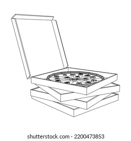 Fresh pizza in box. Traditional Italian fast food meal. European snack. Wireframe low poly mesh vector illustration
