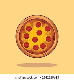 Fresh pizza , cheese,sausage, onion, basil. Traditional italian fast food. Top view meal