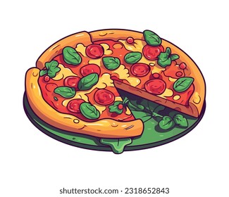 Fresh pizza, fast food icon isolated