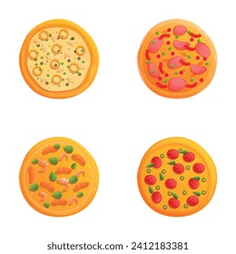 Fresh pizza icons set cartoon vector. Traditional italian fast food. European snack