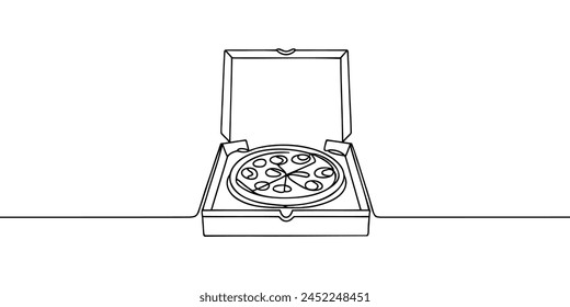 Fresh pizza one line continuous drawing. Traditional italian fast food continuous one line illustration