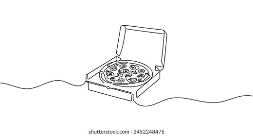 Fresh pizza one line continuous drawing. Traditional italian fast food continuous one line illustration