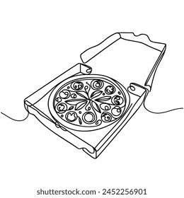 Fresh pizza one line continuous drawing. Traditional italian fast food continuous one line illustration