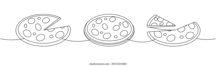 Fresh pizza one line continuous drawing. Traditional italian fast food continuous one line illustration.