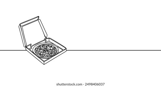 Fresh pizza one line continuous drawing. Traditional Italian fast food continuous one line illustration