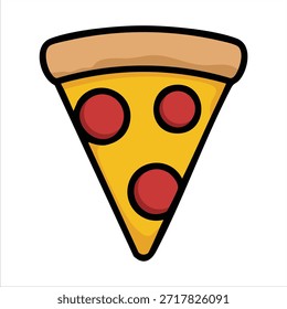 Rebanada de pizza fresca con queso derretido y coberturas aisladas Ilustración vectorial sobre fondo blanco