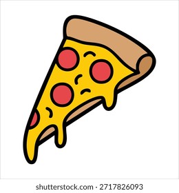 Frische Pizzaschnitte mit geschmolzenem Käse und Belägen, einzelne Vektorgrafik auf weißem Hintergrund