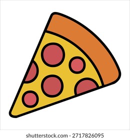 Rebanada de pizza fresca con queso derretido y coberturas aisladas Ilustración vectorial sobre fondo blanco