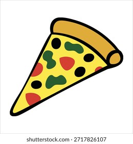 Rebanada de pizza fresca con queso derretido y coberturas aisladas Ilustración vectorial sobre fondo blanco