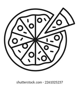 Fresh pizza slice separated linear icon. Traditional italian fast food outline vector illustration