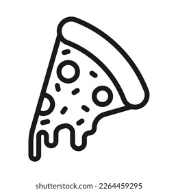 Fresh pizza slice separated linear icon. Traditional italian fast food outline vector illustration