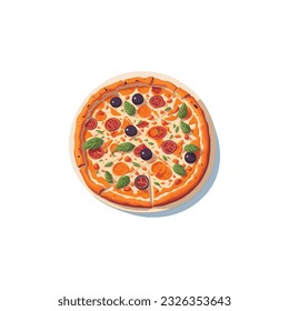 Fresh pizza with tomato, cheese, olive. Fresh pizza vector.