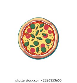 Fresh pizza with tomato, cheese, olive. Fresh pizza vector.