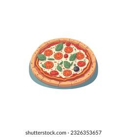 Fresh pizza with tomato, cheese, olive. Fresh pizza vector.