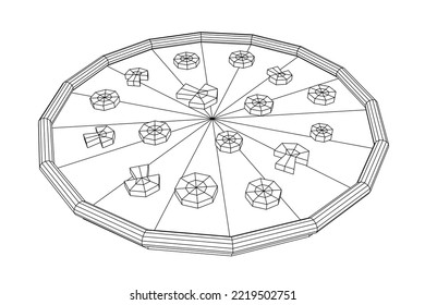 Fresh pizza. Traditional Italian fast food meal. European snack. Wireframe low poly mesh vector illustration